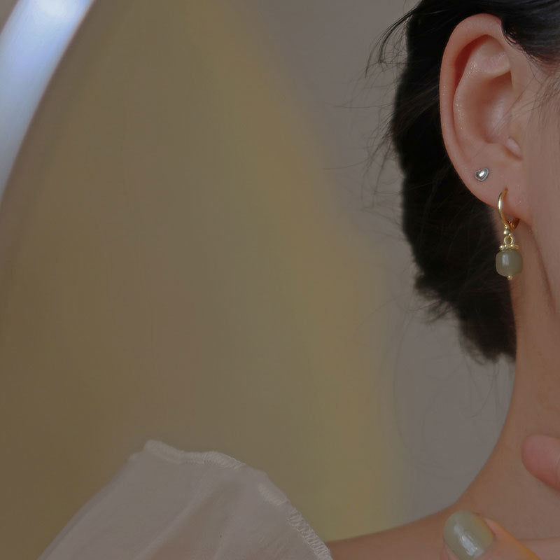 18k Gold Plated Agate Hoop Dangling Earrings