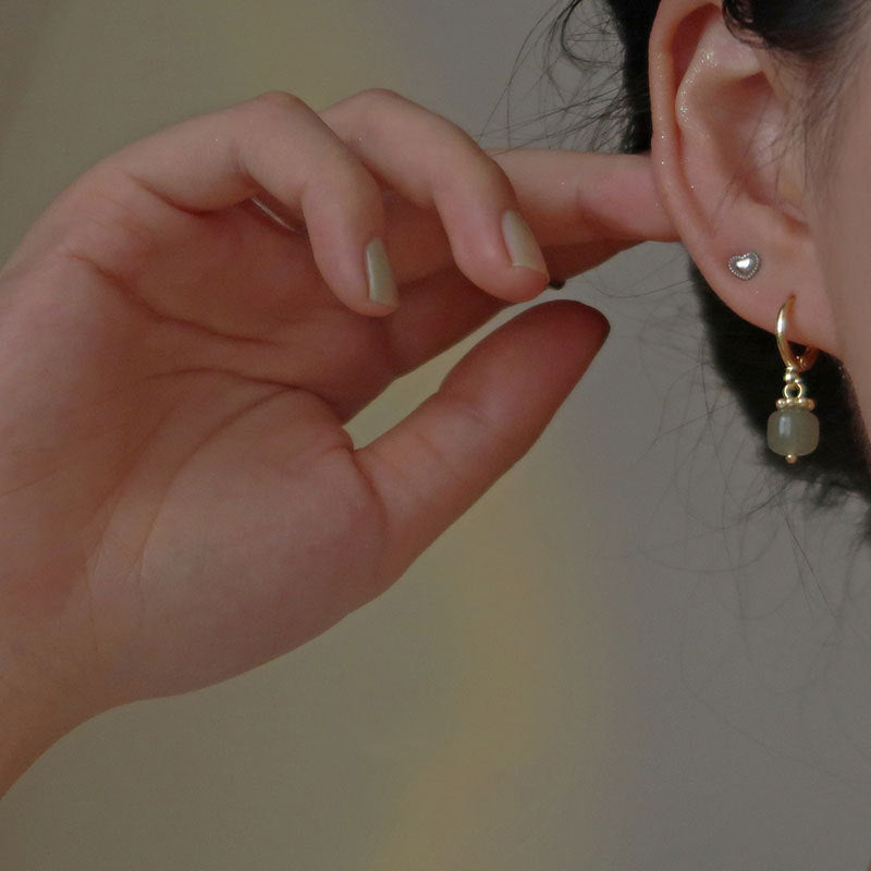 18k Gold Plated Agate Hoop Dangling Earrings