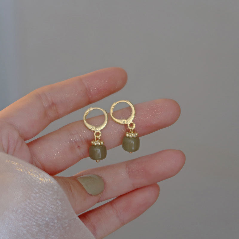 18k Gold Plated Agate Hoop Dangling Earrings