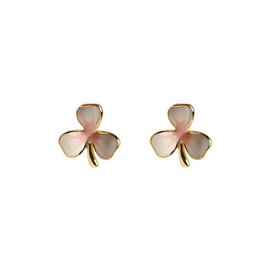 18k Gold Plated Dainty Three Leaf Flower Stud Earrings