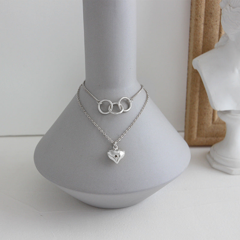 18k Gold Plated Double Circles Heart Love Necklace