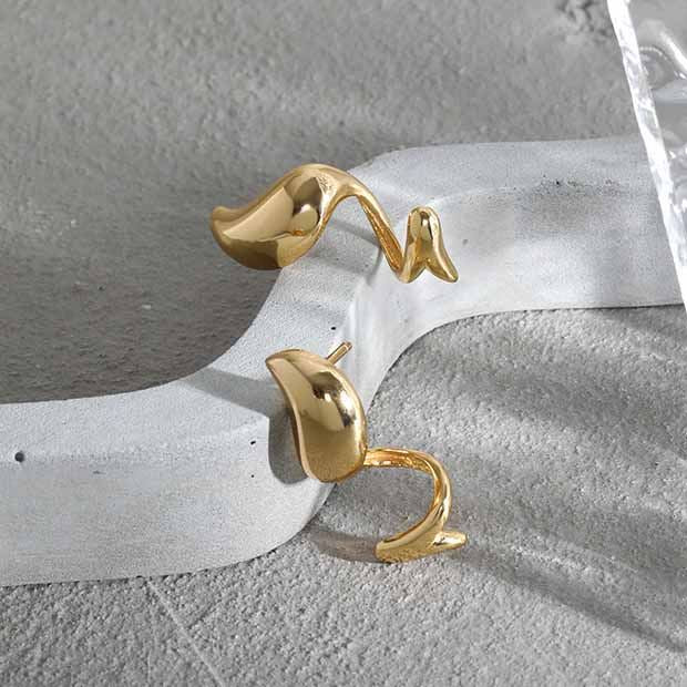 18k Gold Plate Wave Dangling Earrings