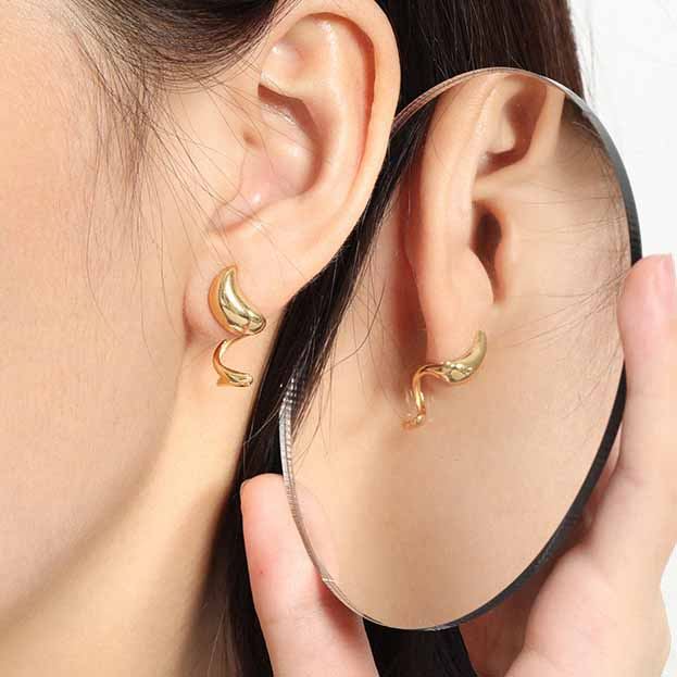 18k Gold Plate Wave Dangling Earrings