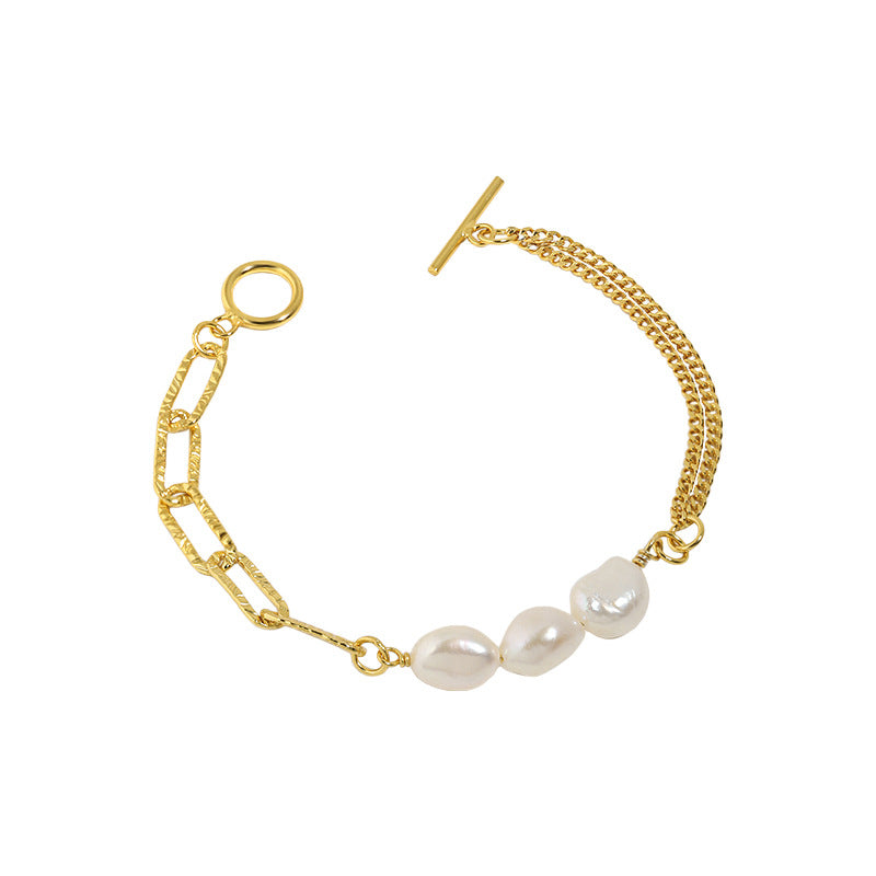 18k Gold Plated Baroque Natural Pearl Bracelet