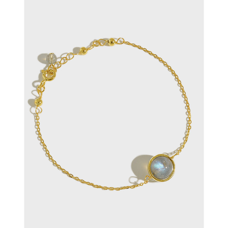 18k Gold Plated Round Natural Moonstone Aquamarine Bracelet