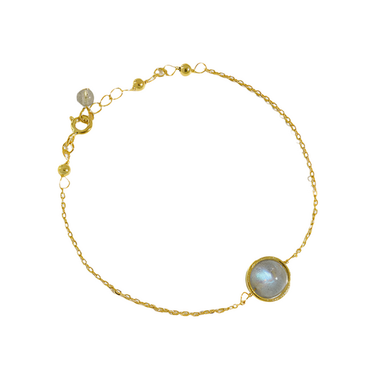 18k Gold Plated Round Natural Moonstone Aquamarine Bracelet