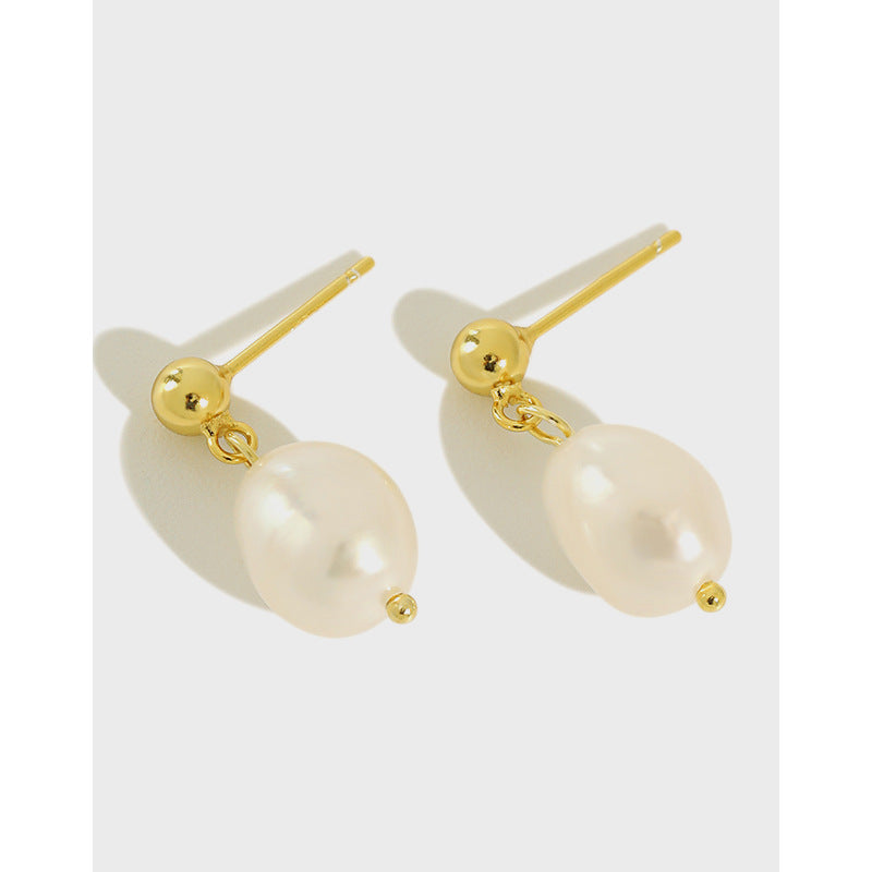 18k Gold Plated Baroque Pearl Dangling Earrings