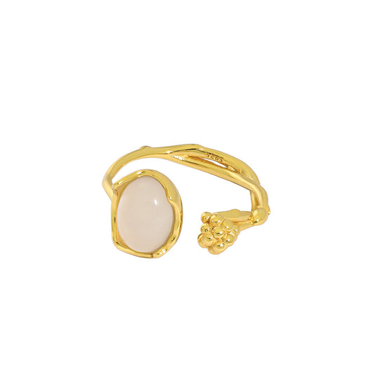 18k Yellow Gold Oval Natural Agate Ring