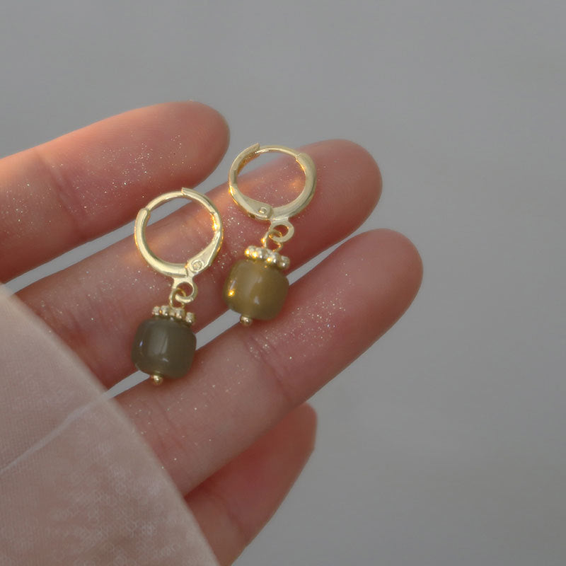 18k Gold Plated Agate Hoop Dangling Earrings