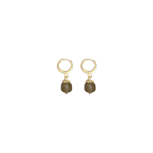 18k Gold Plated Agate Hoop Dangling Earrings