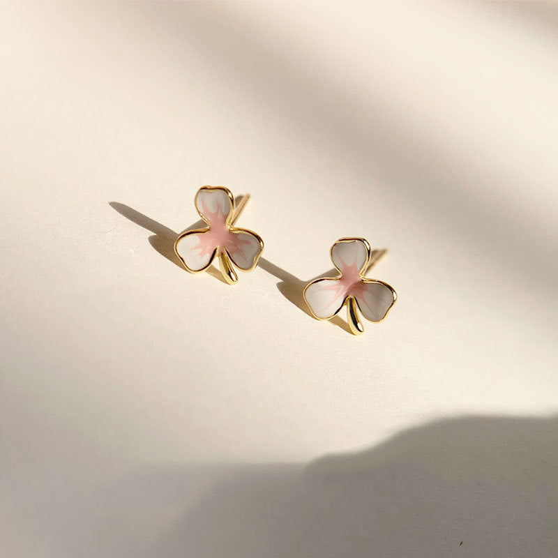 18k Gold Plated Dainty Three Leaf Flower Stud Earrings