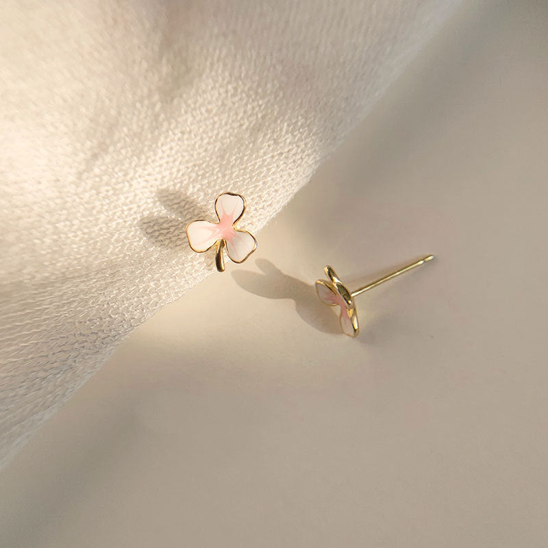 18k Gold Plated Dainty Three Leaf Flower Stud Earrings