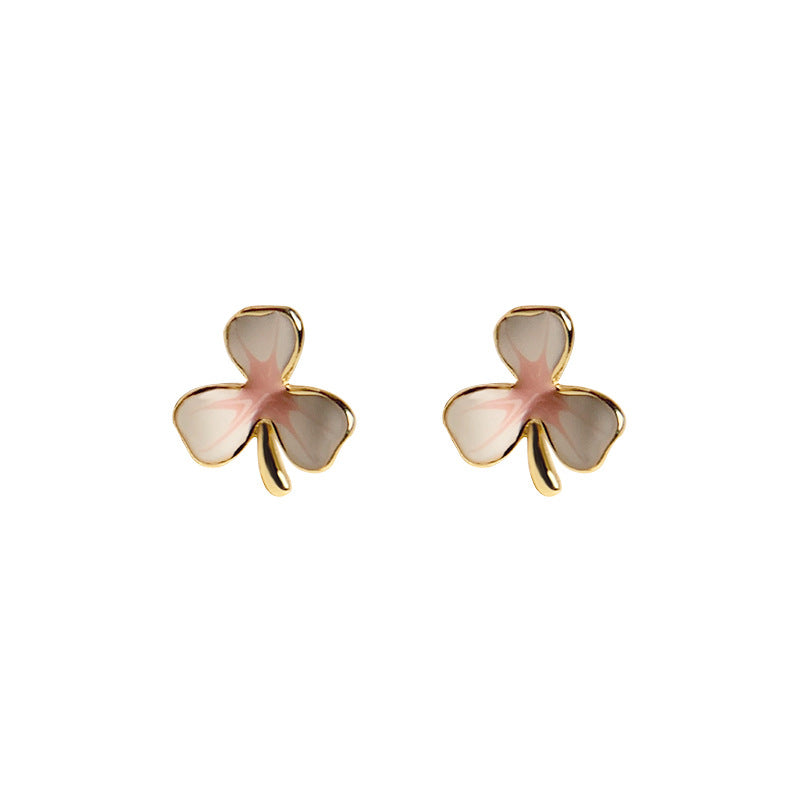 18k Gold Plated Dainty Three Leaf Flower Stud Earrings