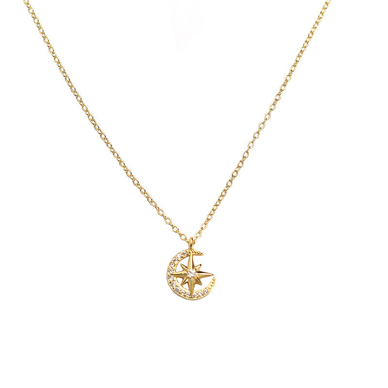 18k Gold Plated Star and Crescent Moon Necklace