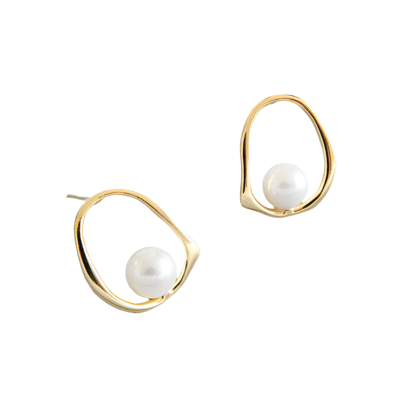 18k Gold Plated Harmony Circle Pearl Earrings