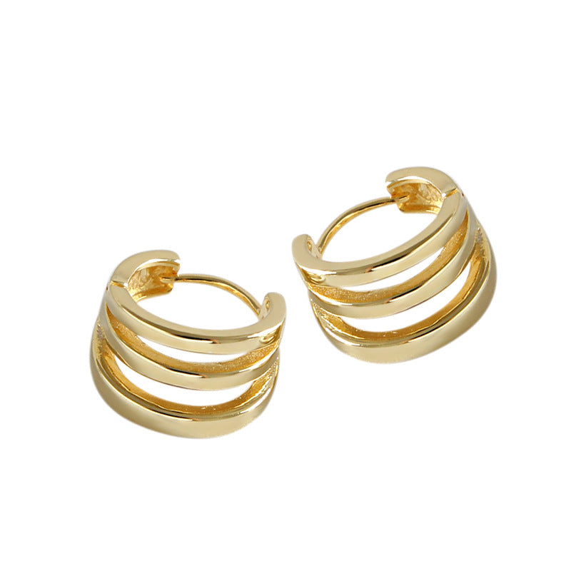 18k Gold Plated Three Ring Hoop Earrings