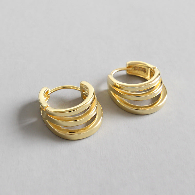 18k Gold Plated Three Ring Hoop Earrings