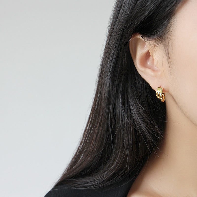 18k Gold Plated Three Ring Hoop Earrings