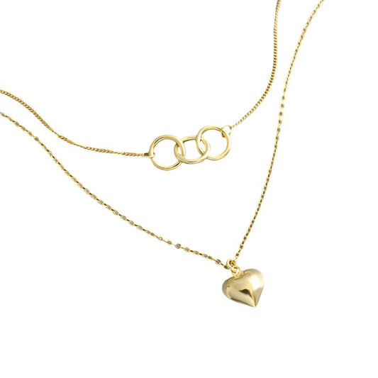 18k Gold Plated Double Circles Heart Love Necklace