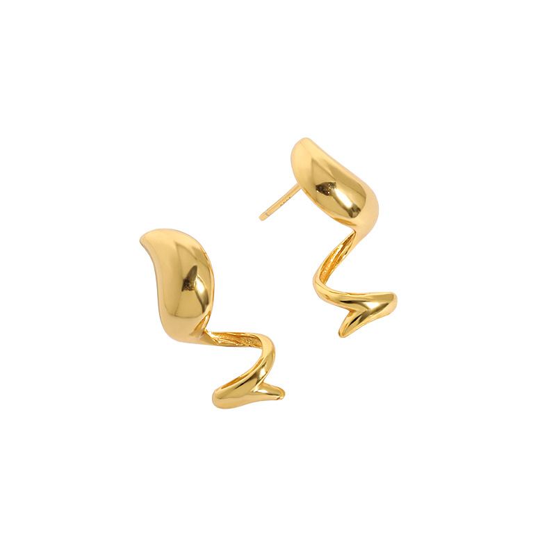 18k Gold Plate Wave Dangling Earrings