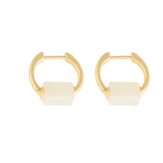 18k Gold Plated Natural Nephrite Hoop Earrings