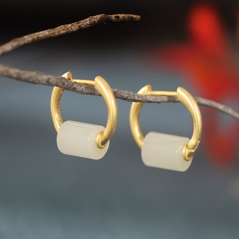 18k Gold Plated Natural Nephrite Hoop Earrings