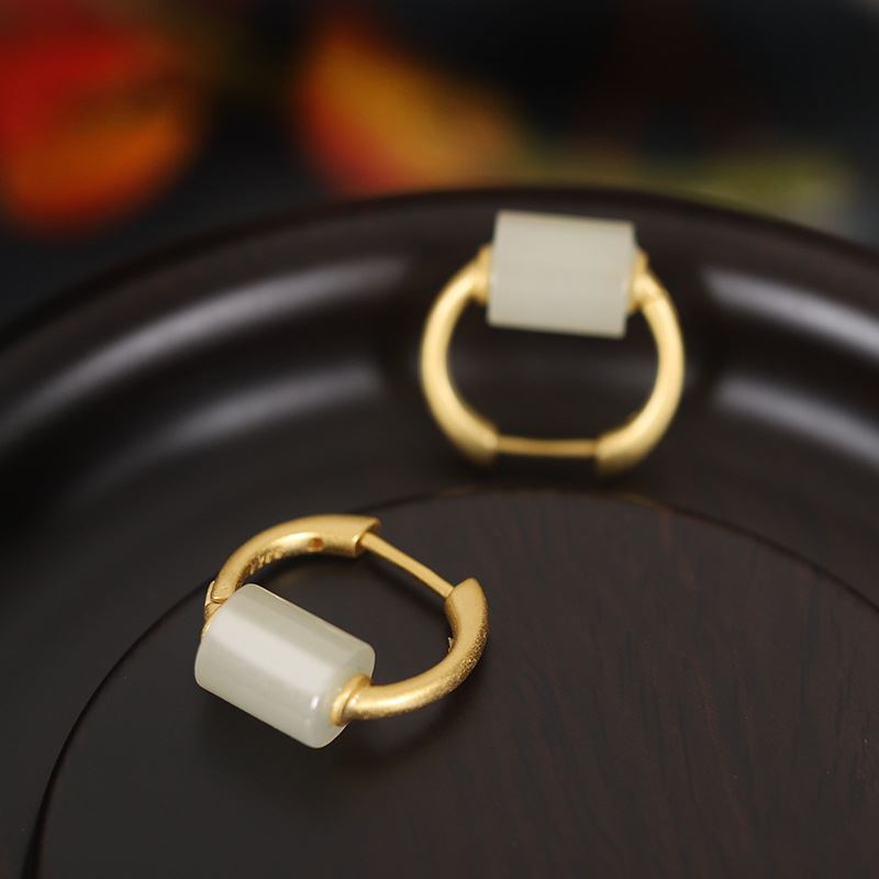 18k Gold Plated Natural Nephrite Hoop Earrings