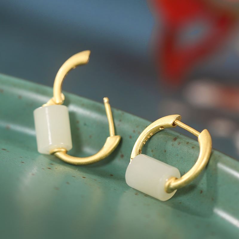 18k Gold Plated Natural Nephrite Hoop Earrings