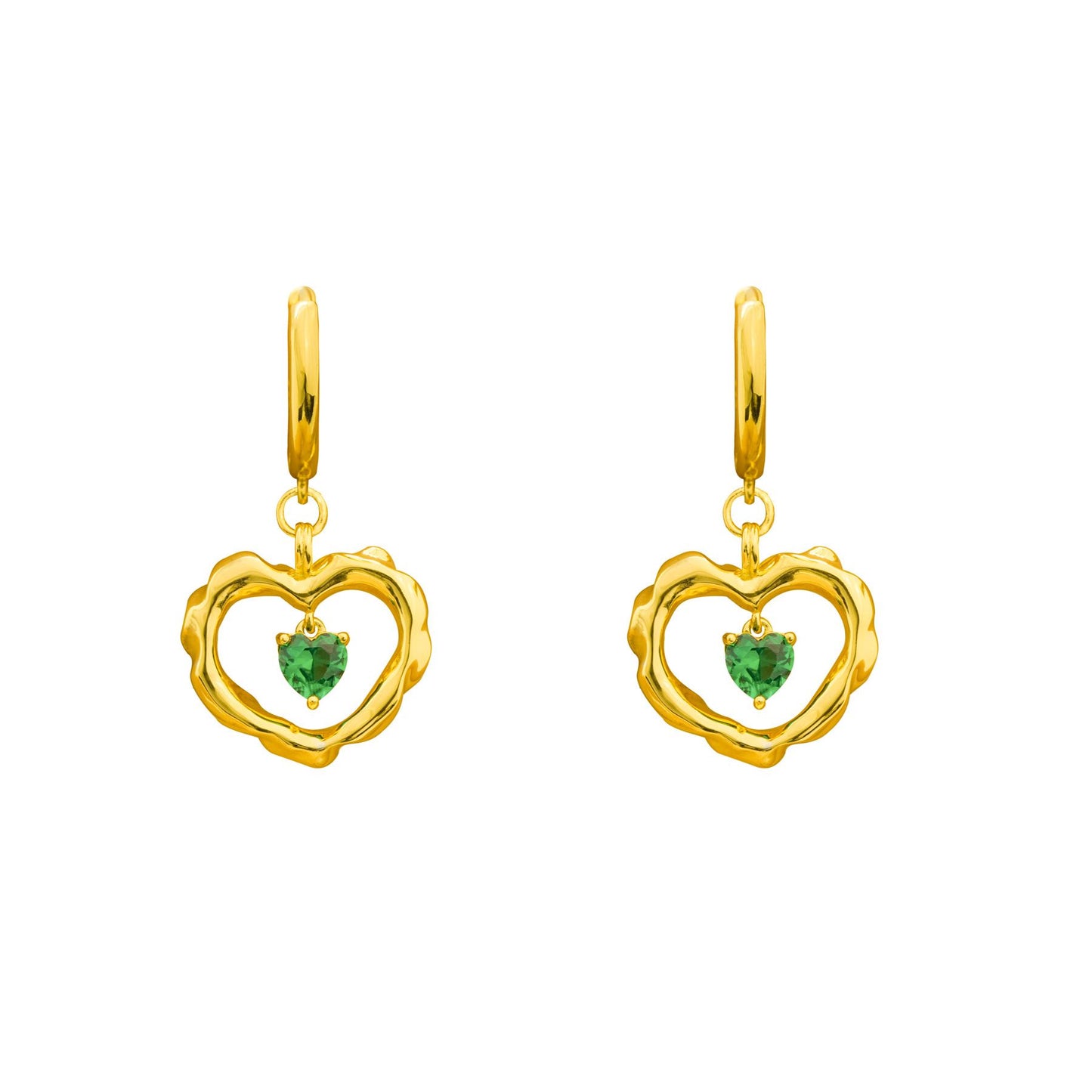 18k Gold Plated Hollow Double Heart Dangling Earrings