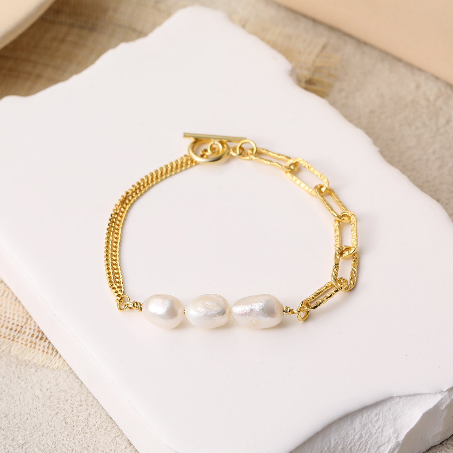 18k Gold Plated Baroque Natural Pearl Bracelet