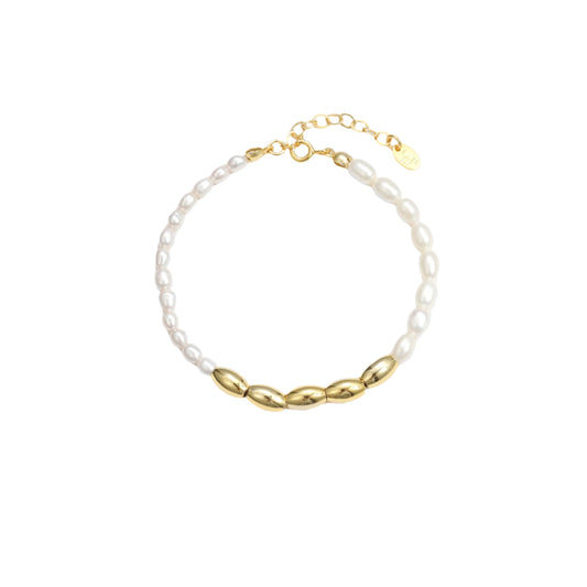 18k Gold Plate Oval Natural Pearl Bracelet